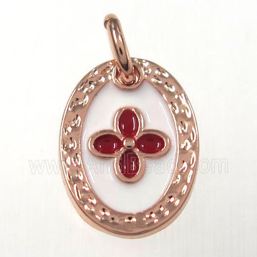 copper oval clover pendants, enamel, rose gold