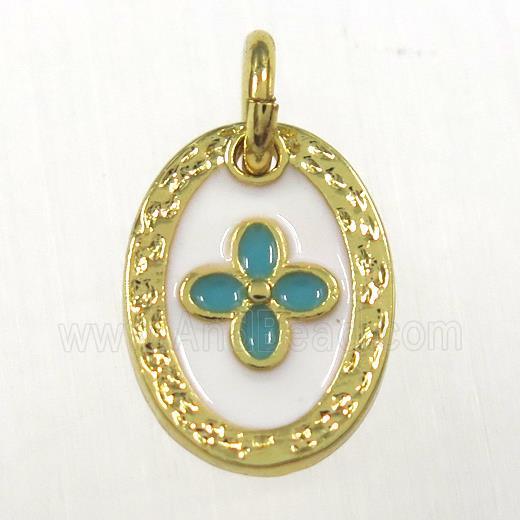 copper oval clover pendants, enamel, gold plated