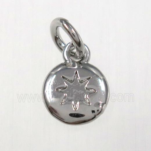 copper northstar pendants, circle, platinum plated