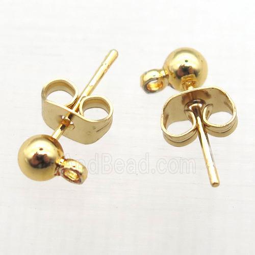 copper earring studs, ball, gold plated