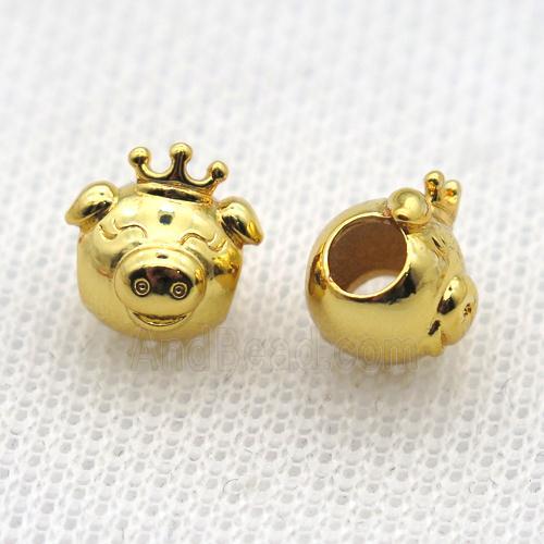 European Style copper pig beads, gold plated