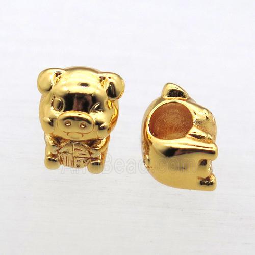 European Style copper Zodiac Pig beads, gold plated