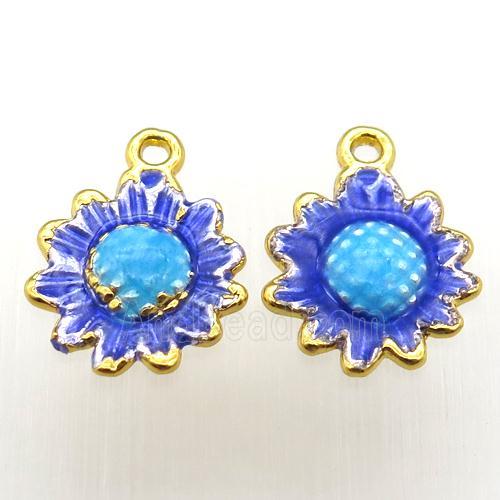 enameling copper sunflower pendant, gold plated