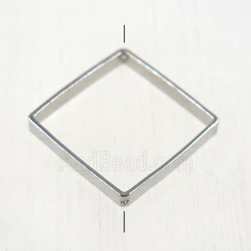 brass square beads, 2 holes, platinum plated