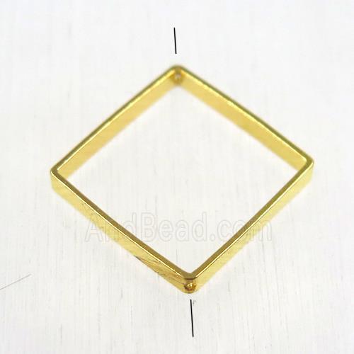 brass square bead, 2 holes, gold plated