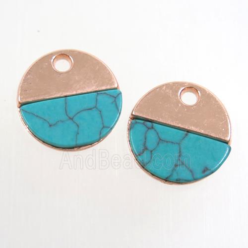 colorfast copper pendant paved turquoise, circle, rose gold