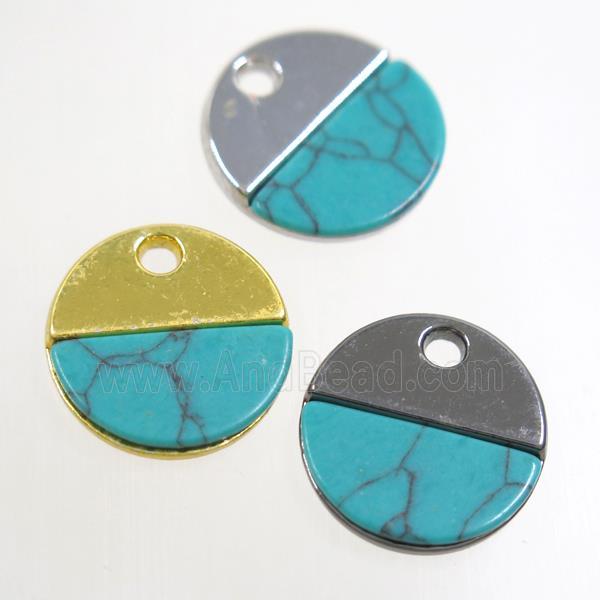 colorfast copper pendant paved turquoise, circle, mixed