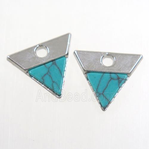 colorfast copper pendant paved turquoise, triangle, plated