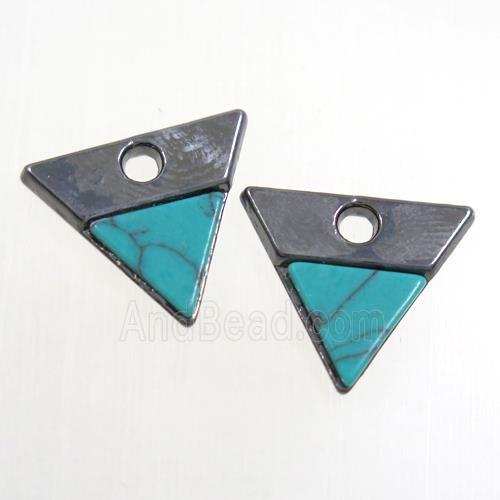 colorfast copper pendant paved turquoise, triangle, black plated