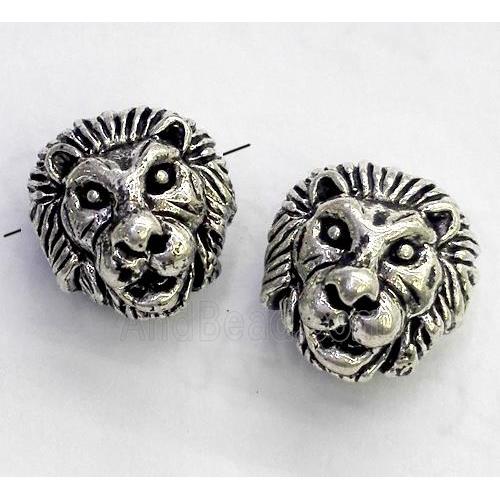 alloy spacer bead, lion head, antique silver