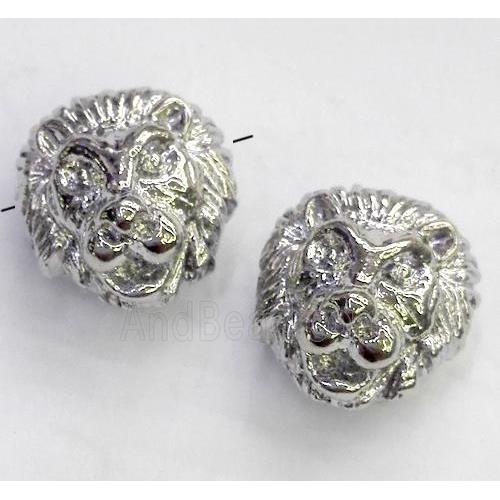 alloy spacer bead, lion head, platinum plated