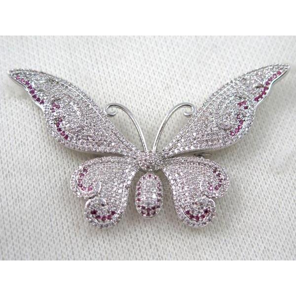 copper butterfly brooch paved zircon, platinum plated
