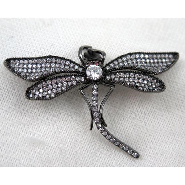 copper dragonfly brooch paved zircon, black plated