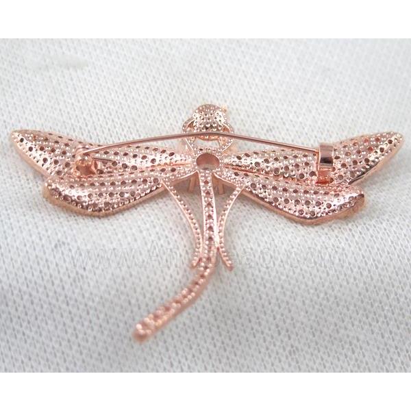 copper dragonfly brooch paved zircon, rose gold