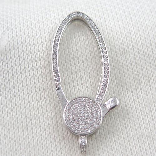 copper Lobster Clasp paved zircon, platinum plated