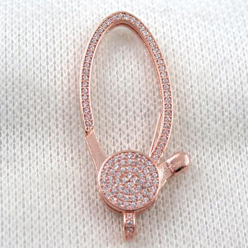 copper Lobster Clasp paved zircon, rose gold
