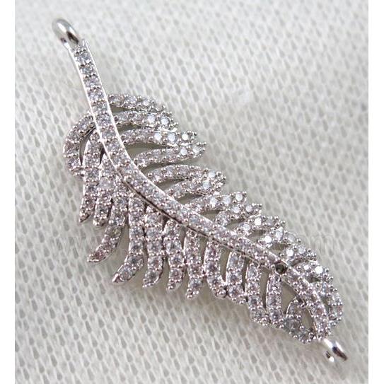 copper leaf connector paved zircon, platinum plated