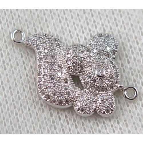 copper squirrel connector paved zircon, platinum plated