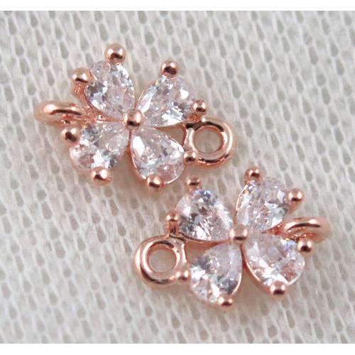 copper clover connector paved zircon, rose gold