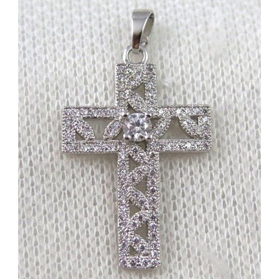 copper cross pendant paved zircon, platinum plated