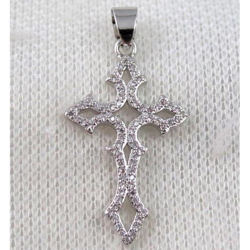 copper cross pendant paved zircon, platinum plated