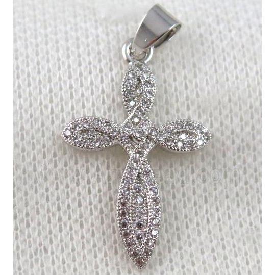 copper cross pendant paved zircon, platinum plated