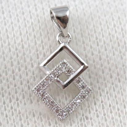 copper pendant paved zircon, double square, platinum plated