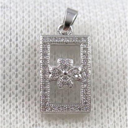copper rectangle pendant paved zircon, platinum plated