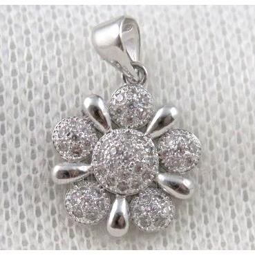 copper flower pendant paved zircon, platinum plated