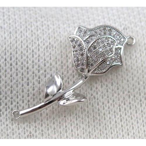 copper flower connector paved zircon, platinum plated