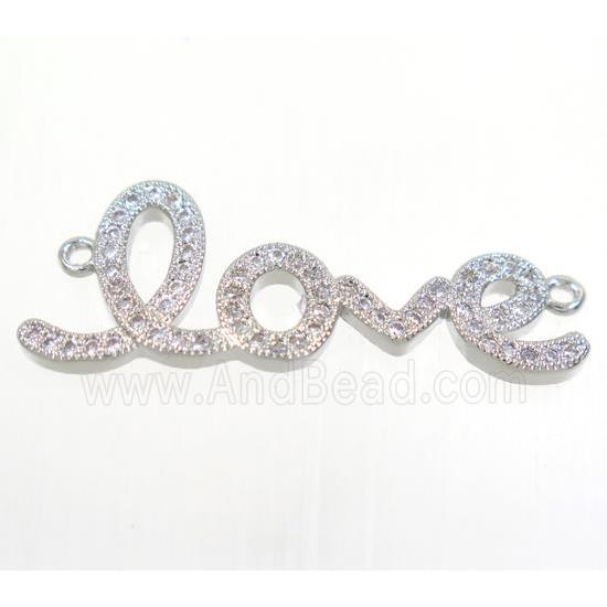copper LOVE connector paved zircon, platinum plated