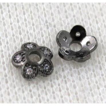 copper beadcaps paved zircon, black plated
