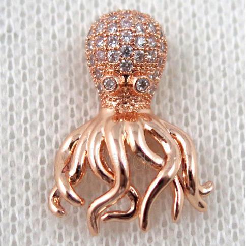copper octopus beads paved zircon, rose gold