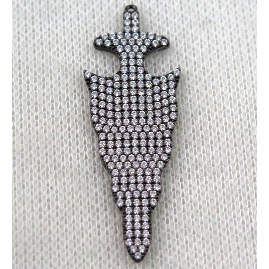 copper arrowhead pendant paved zircon, black plated