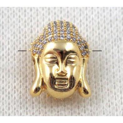 copper buddha beads paved zircon, gold plated