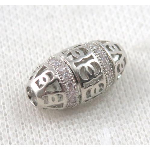 copper oval bead paved zircon, platinum plated
