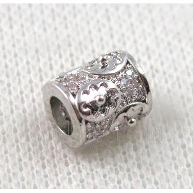 copper tube bead paved zircon, platinum plated