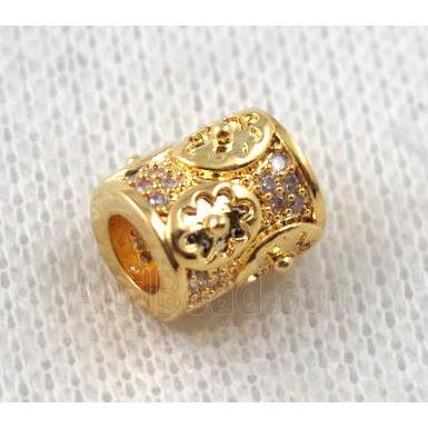 copper tube bead paved zircon, gold plated