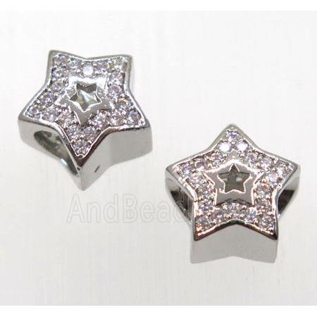 copper star bead paved zircon, platinum plated
