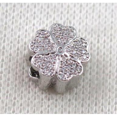 copper flower bead paved zircon, platinum plated