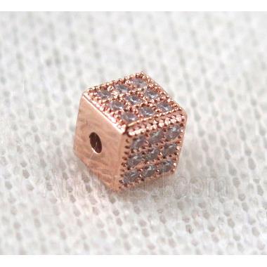 copper cube bead paved zircon, rose gold