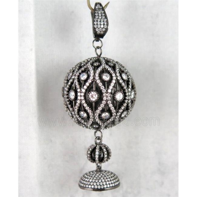 copper pendant clasp paved zircon, black