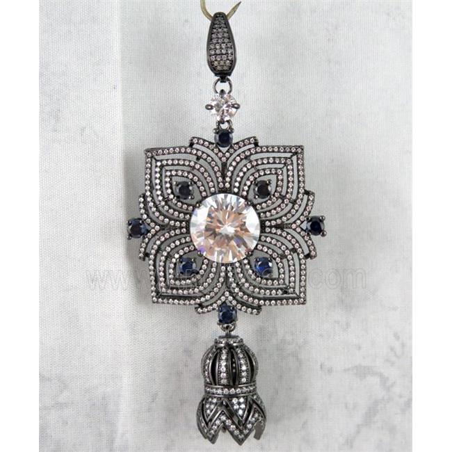 copper pendant paved zircon, black