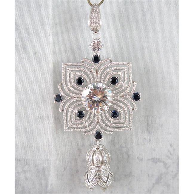 copper pendant paved zircon, platinum plated