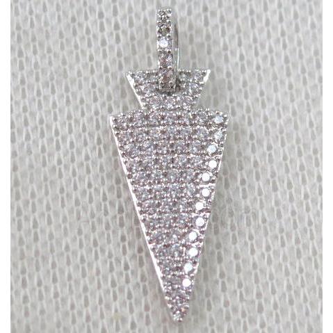 copper arrowhead pendant paved zircon, platinum plated