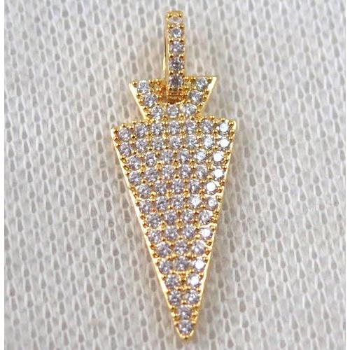 copper arrowhead pendant paved zircon, gold plated