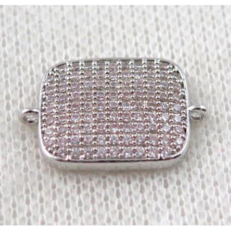 copper connector paved zircon, rectangle, platinum plated