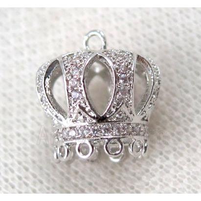 copper crown tassil bail paved zircon, platinum plated