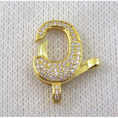copper Lobster Clasp paved zircon, gold plated