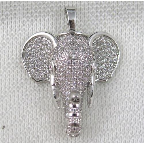 copper pendant paved zircon, elephant, platinum plated